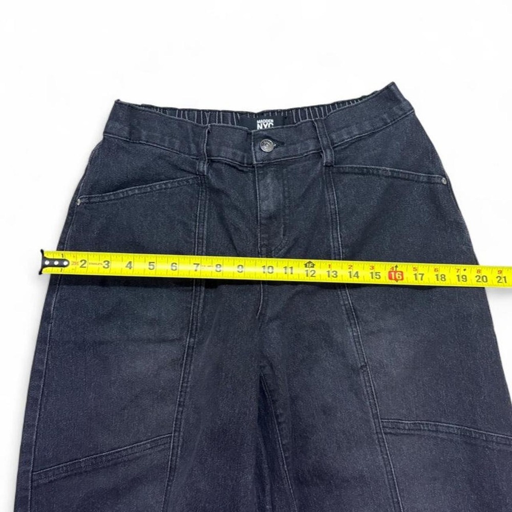 Black Barrel Leg Jeans Madden NYC Front Seam Balloon Pants Skater Grunge Size M - Picture 7 of 8